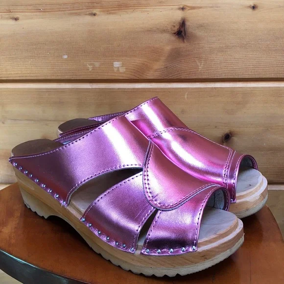 Troentorp of Sweden Mariah Metallic Hot Pink Clog Sandal Leather 8-8.5 38 - Picture 16 of 16
